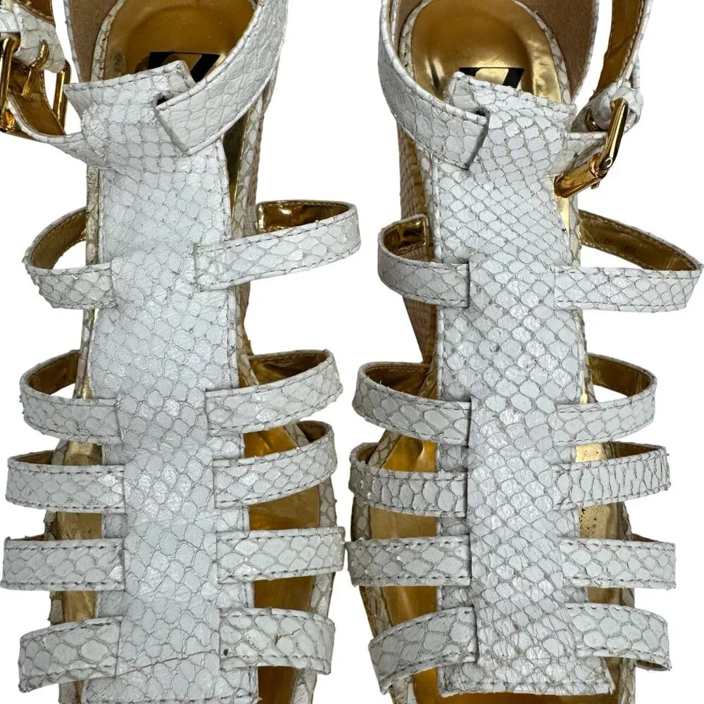 Sergio Zelcer White Snake Wedge Sandals Size 6‎ Womens Open Toe Raffia Platform